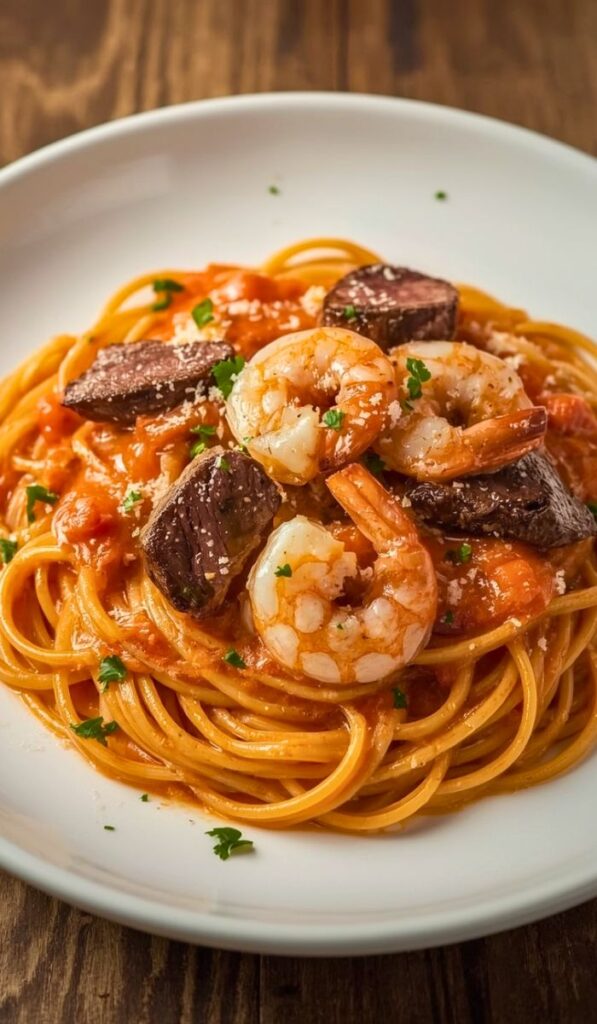 Calabrian Steak and Shrimp Bucatini Recipe