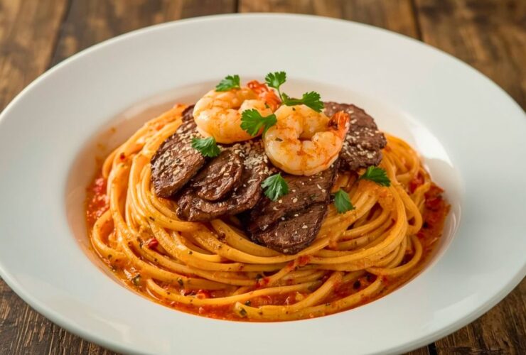 Calabrian Steak and Shrimp Bucatini Recipe