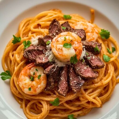Calabrian Steak and Shrimp Bucatini Recipe