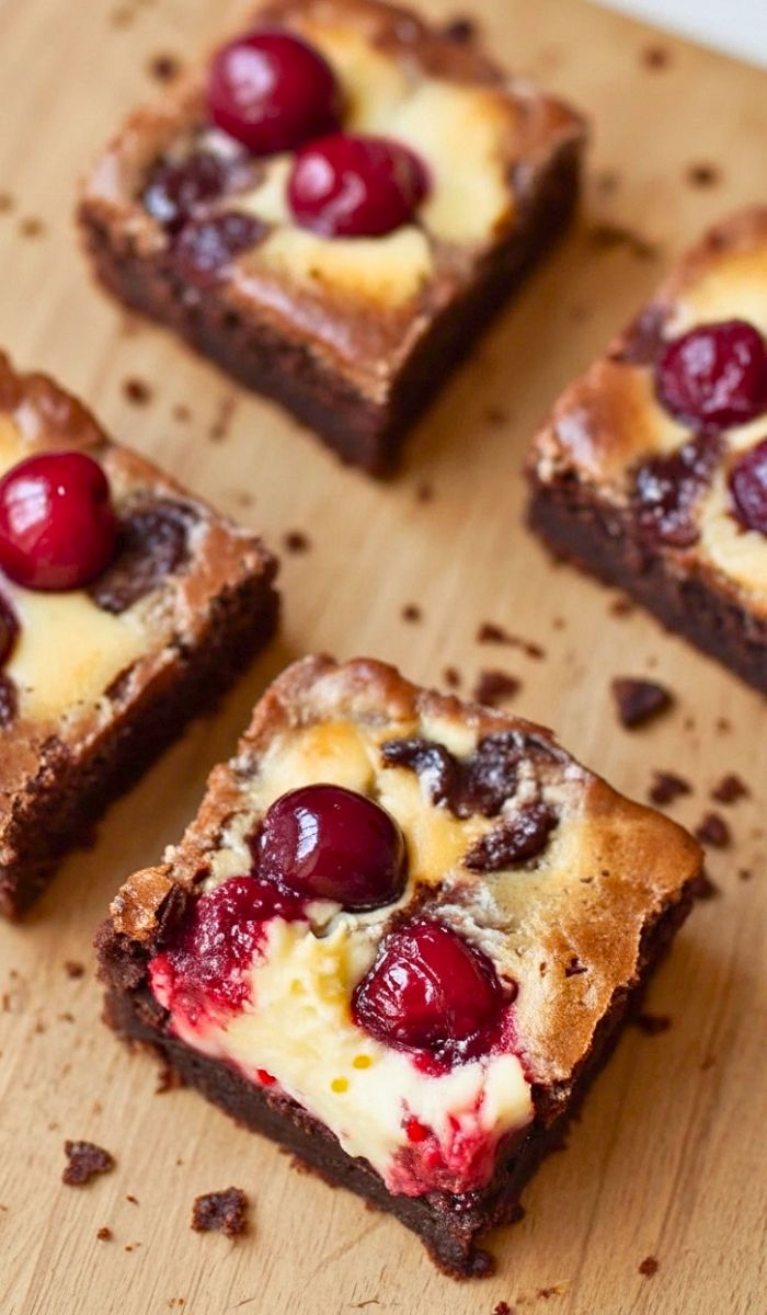 Cherry Cheesecake Brownies with Fresh Cherries Recipe