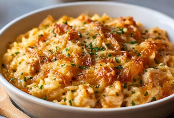 French Onion Chicken Orzo Casserole Recipe