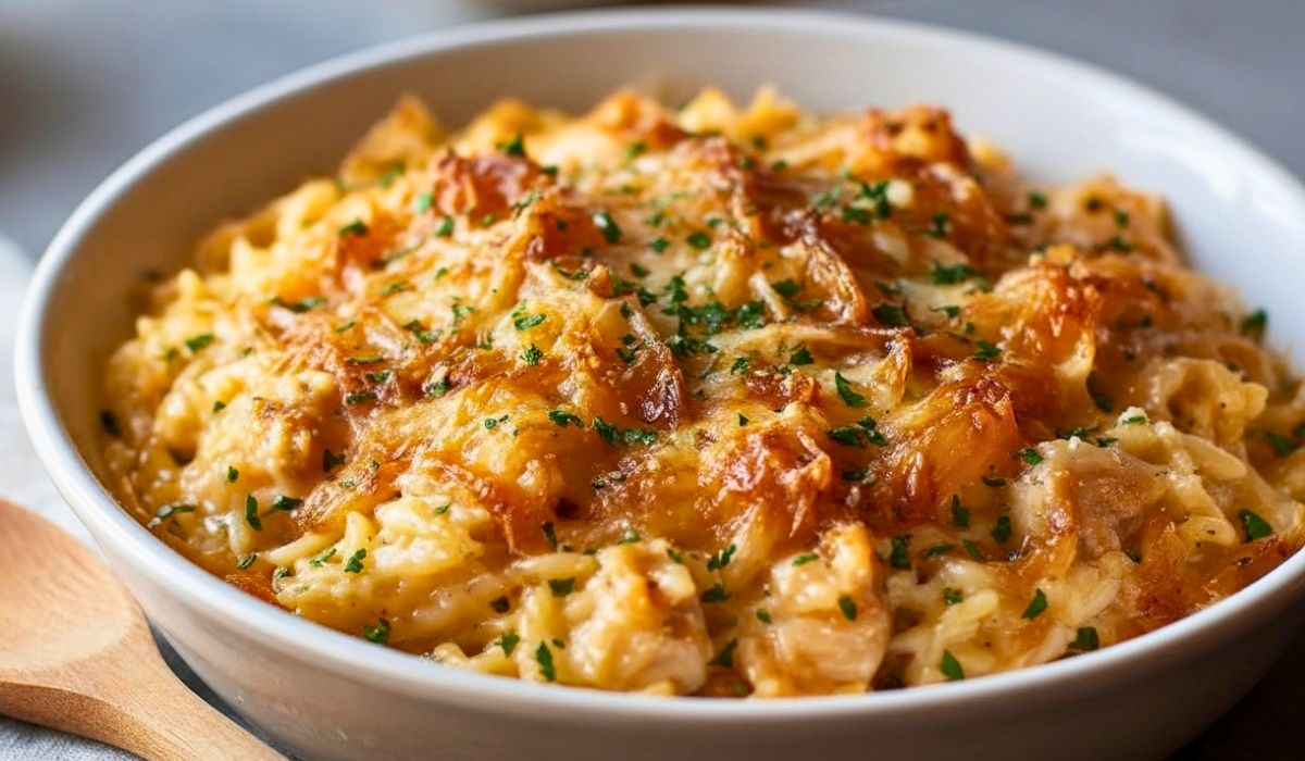 French Onion Chicken Orzo Casserole Recipe