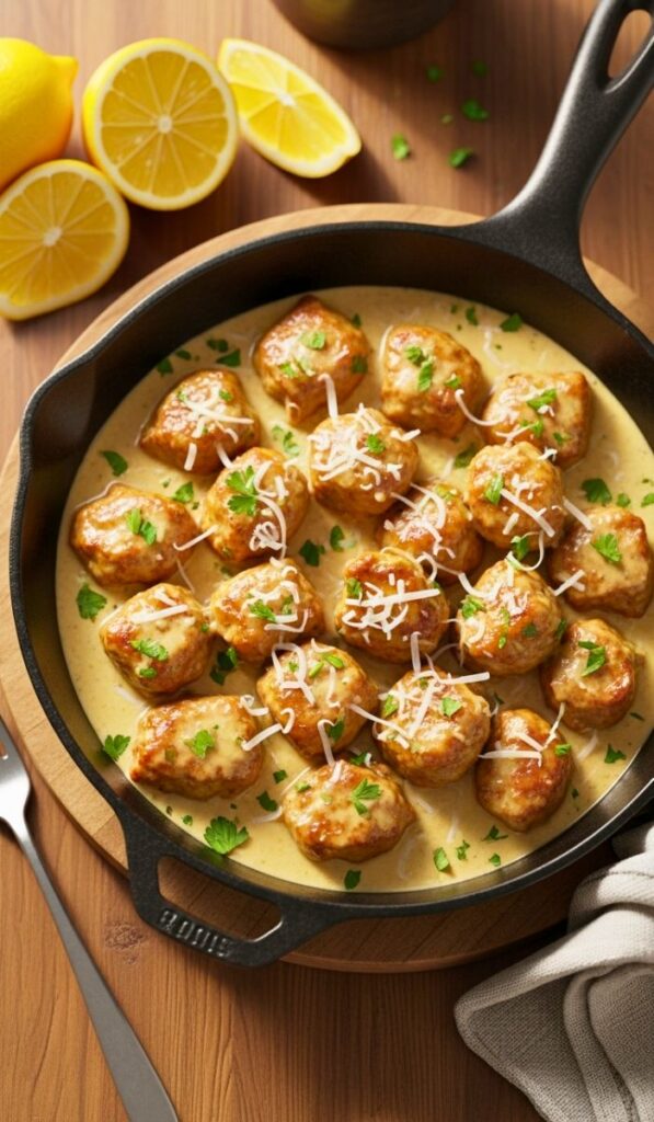 Garlic Parmesan Pork Bites in Creamy Lemon Sauce Recipe