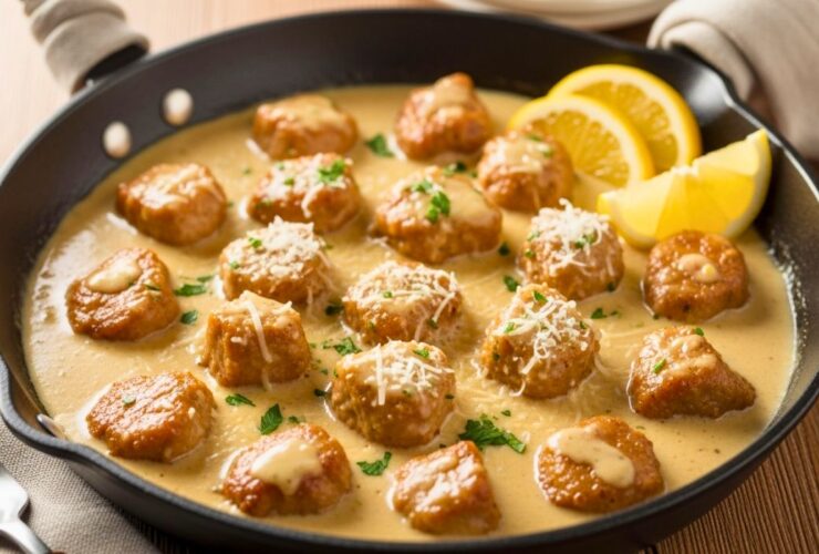 Garlic Parmesan Pork Bites in Creamy Lemon Sauce Recipe