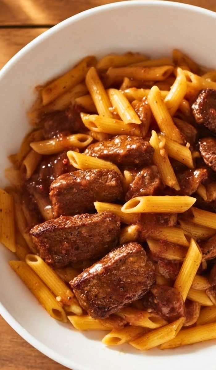 Sticky Honey Garlic Steak Penne Recipe