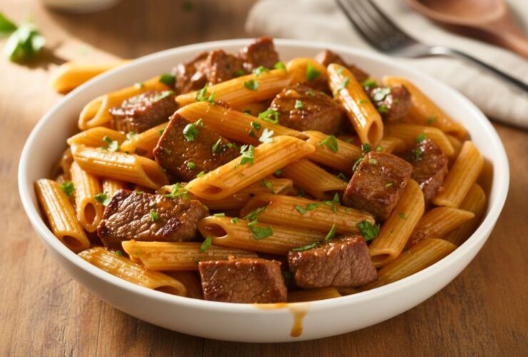 Sticky Honey Garlic Steak Penne Recipe