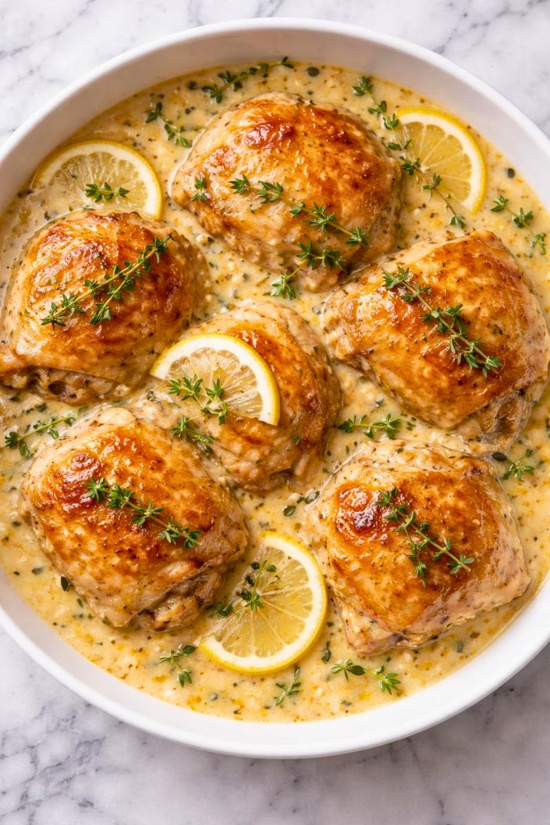 Ina Garten Creamy Chicken Thighs with Lemon and Thyme Recipe