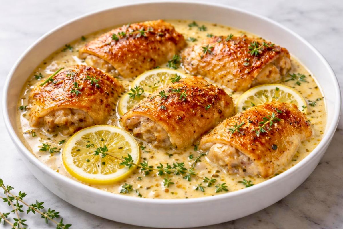 Ina Garten Creamy Chicken Thighs with Lemon and Thyme Recipe