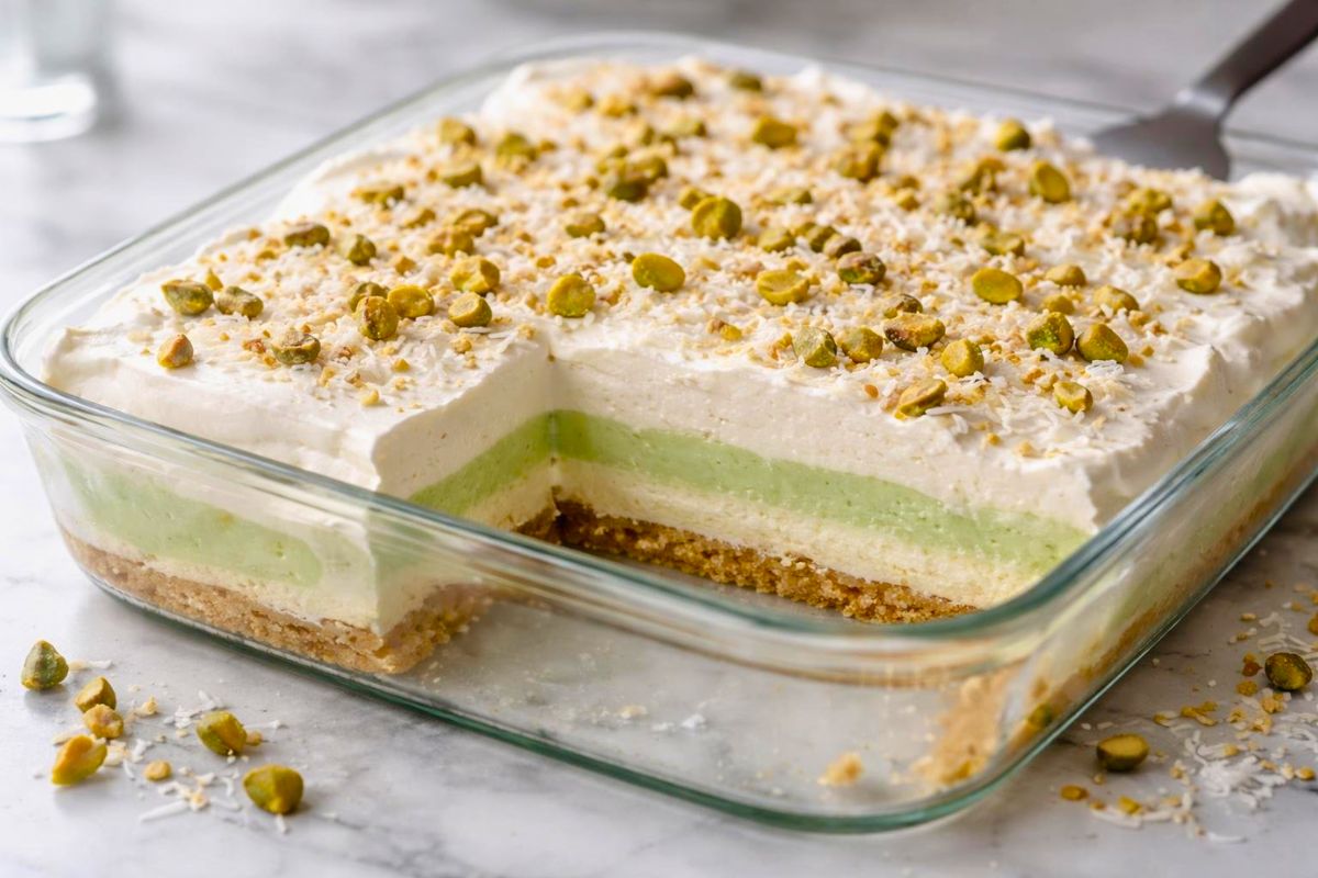 Creamy Coconut Pistachio Pudding Cake Recipe