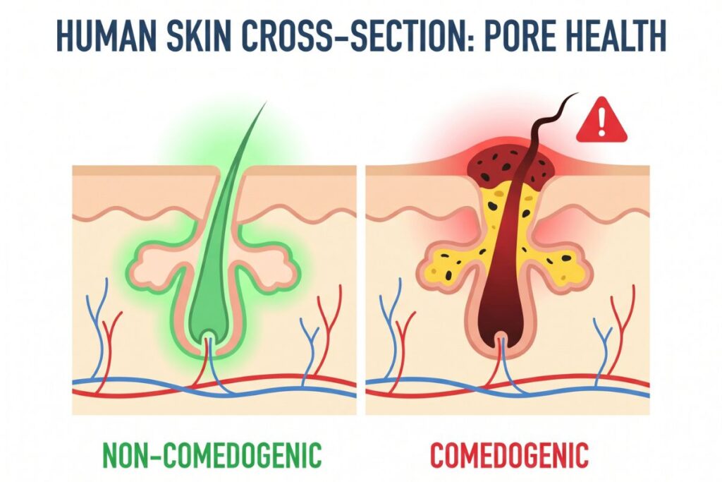 comedogenic vs non-comedogenic pore diagram
