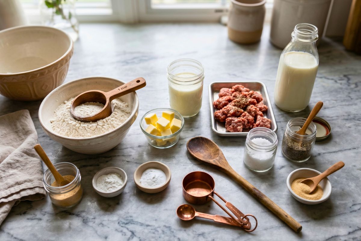 Fresh Ingredients for Biscuits and Gravy Recipe