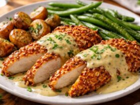 Pretzel Chicken with Creamy Mustard-Cheddar Sauce Recipe