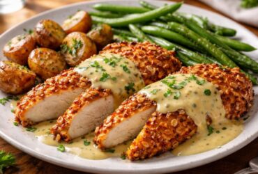 Pretzel Chicken with Creamy Mustard-Cheddar Sauce Recipe